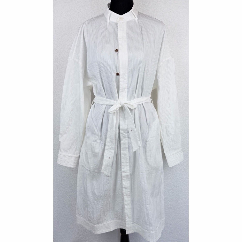 ZIILAM • White Modern Long Sleeve Belted Shirt Dress, S - Picture 7 of 15